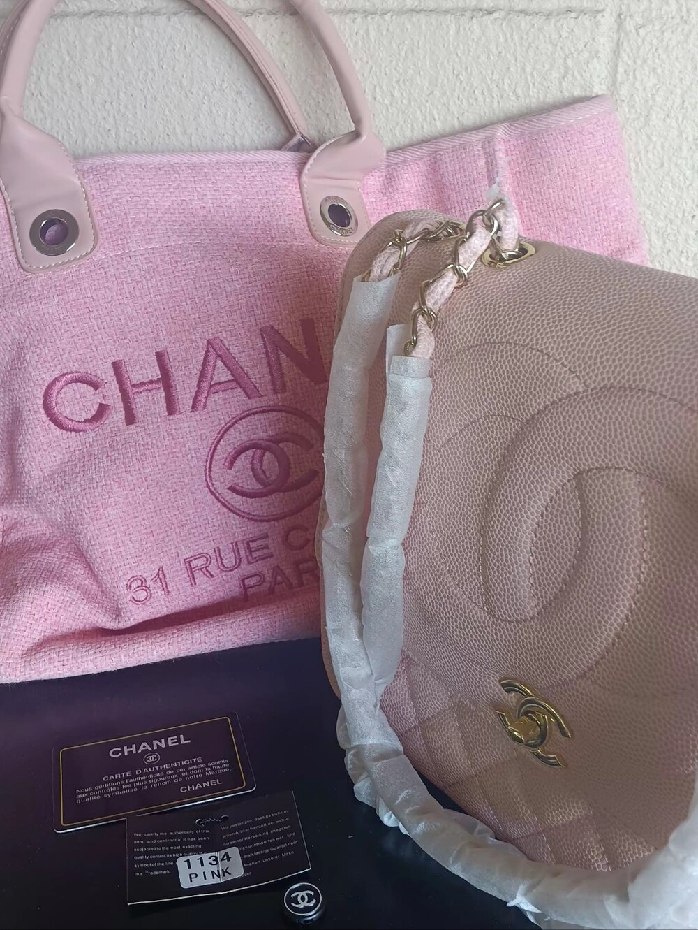 CHANEL CC One TOTE, AND ALSO, Large Pink Chain Shoulder BAG!